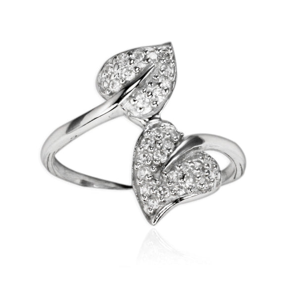 RZ-7128 Leaf Duo Pavé CZ Ring | Teeda