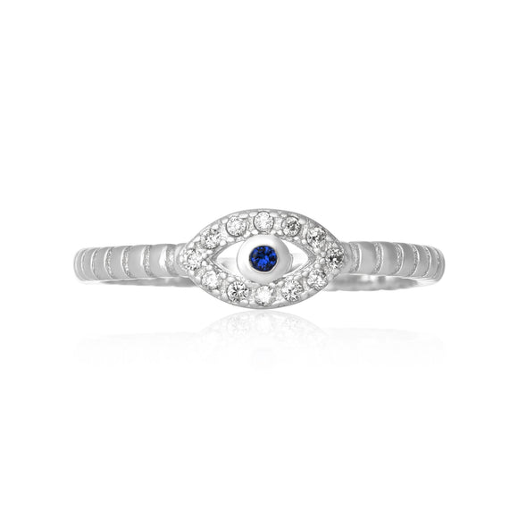 RZ-7159 Evil Eye Ribbed Shank CZ Ring | Teeda
