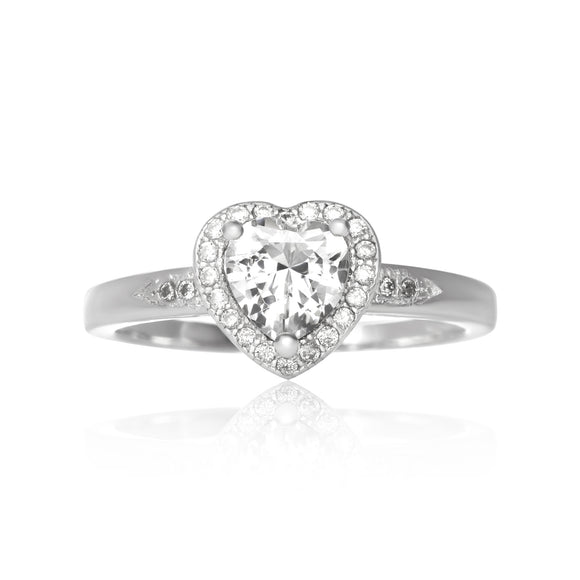 RZ-7161 Halo Heart Cubic Zirconia Ring | Teeda