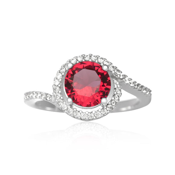 RZ-7163 Twisting Halo Cubic Zirconia Ring - Ruby | Teeda