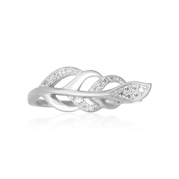RZ-7165 Frond Feather Micropavé CZ Ring | Teeda