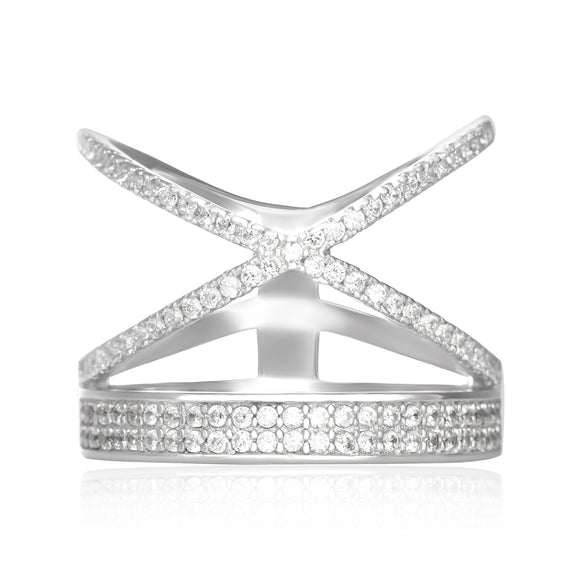 RZ-7168 Stacked Crisscross Band CZ Ring | Teeda