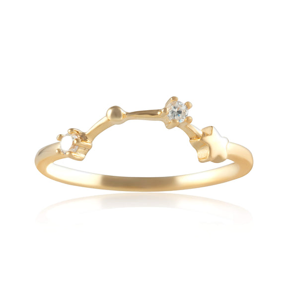RZ-7173-G Zodiac Constellation CZ Ring - Gold Plated - Aquarius | Teeda