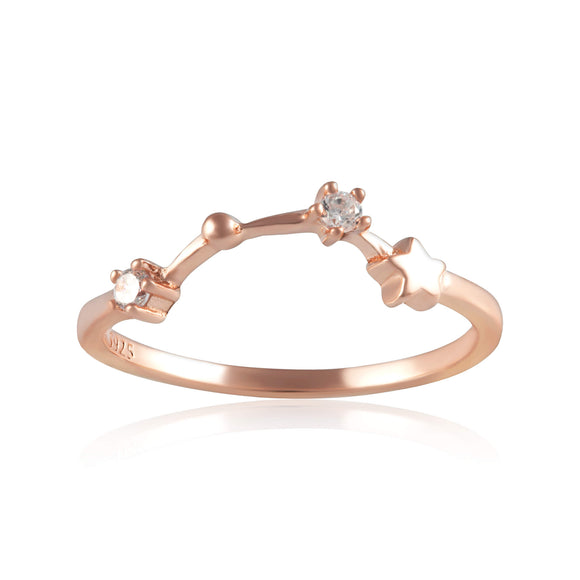 RZ-7173-RG Zodiac Constellation CZ Ring - Rose Gold Plated - Aquarius | Teeda