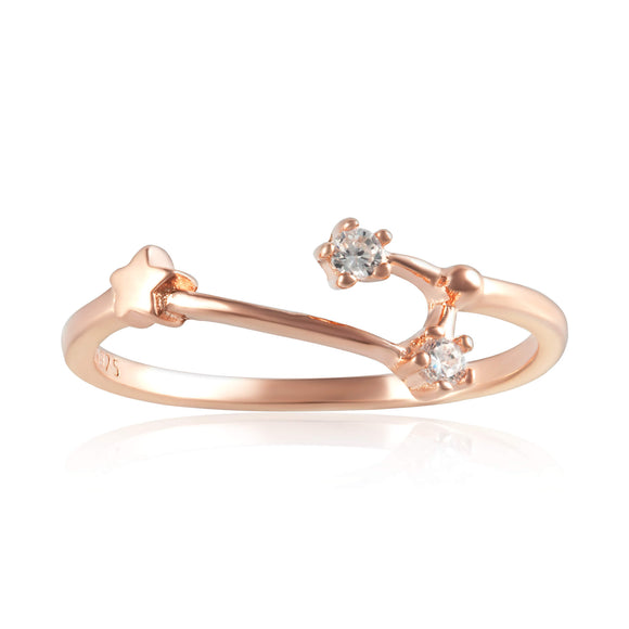 RZ-7173-RG Zodiac Constellation CZ Ring - Rose Gold Plated - Aries | Teeda