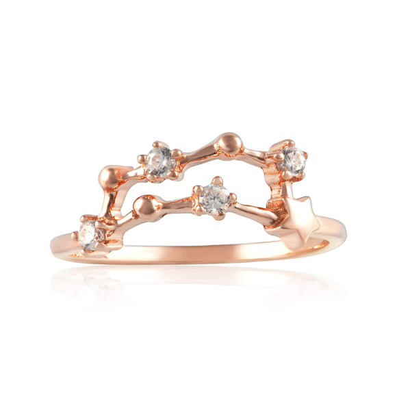 RZ-7173-RG Zodiac Constellation CZ Ring - Rose Gold Plated - Capricorn | Teeda