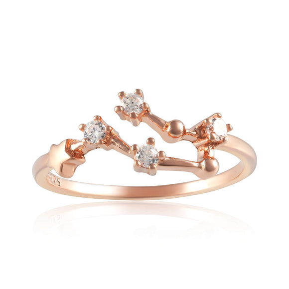 RZ-7173-RG Zodiac Constellation CZ Ring - Rose Gold Plated - Gemini | Teeda