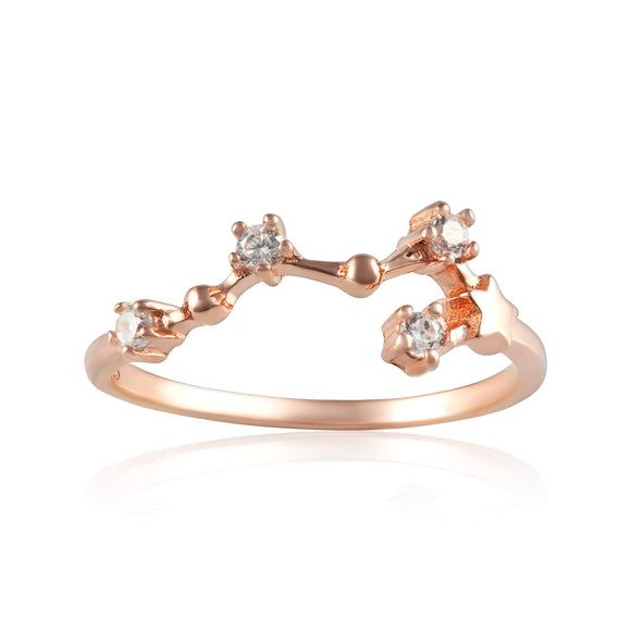 RZ-7173-RG Zodiac Constellation CZ Ring - Rose Gold Plated - Virgo | Teeda