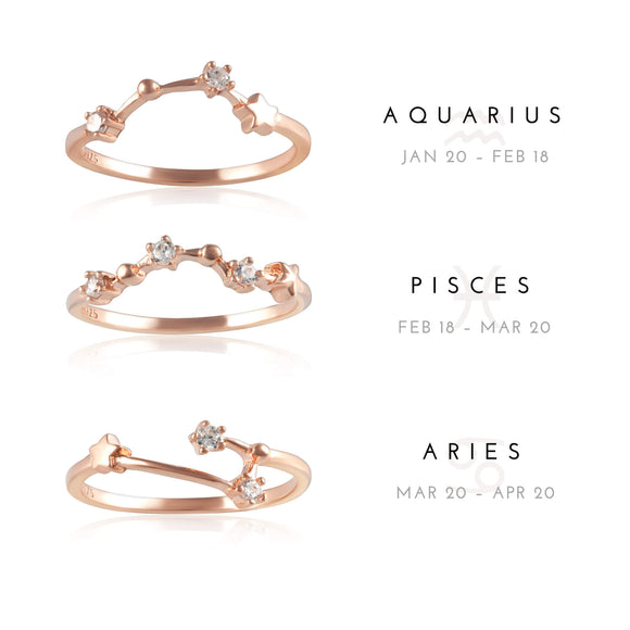RZ-7173-RG Zodiac Constellation CZ Ring - Rose Gold Plated