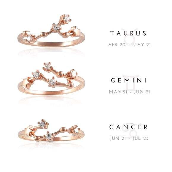 RZ-7173-RG Zodiac Constellation CZ Ring - Rose Gold Plated
