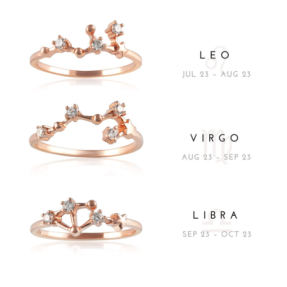 RZ-7173-RG Zodiac Constellation CZ Ring - Rose Gold Plated