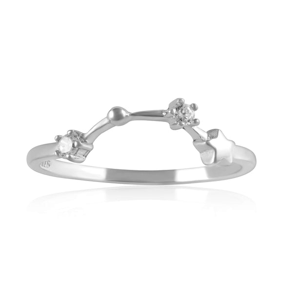 RZ-7173-RH Zodiac Constellation CZ Ring - Rhodium Plated - Aquarius | Teeda