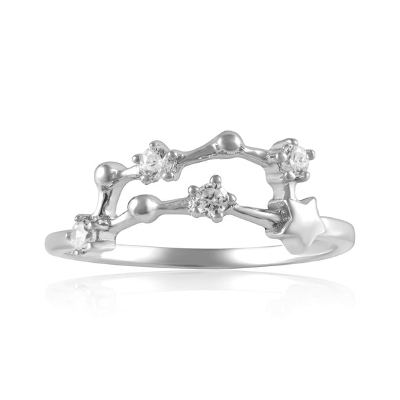 RZ-7173-RH Zodiac Constellation CZ Ring - Rhodium Plated - Capricorn | Teeda