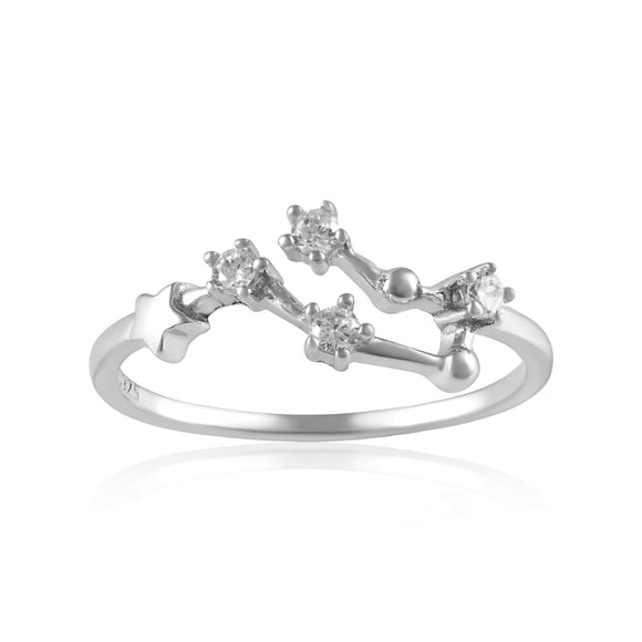 RZ-7173-RH Zodiac Constellation CZ Ring - Rhodium Plated - Gemini | Teeda
