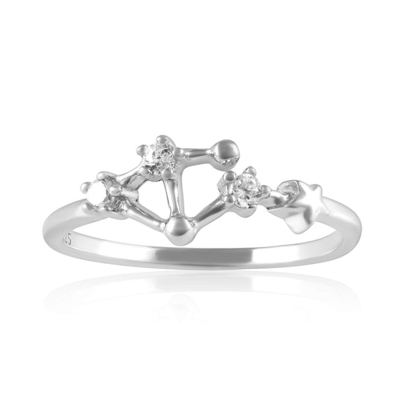 RZ-7173-RH Zodiac Constellation CZ Ring - Rhodium Plated - Libra | Teeda