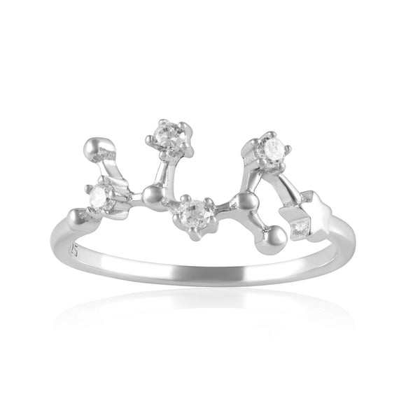 RZ-7173-RH Zodiac Constellation CZ Ring - Rhodium Plated - Sagittarius | Teeda