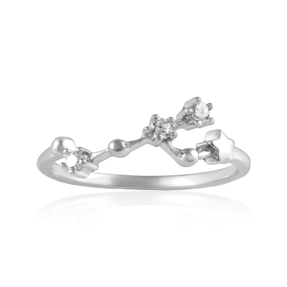 RZ-7173-RH Zodiac Constellation CZ Ring - Rhodium Plated - Taurus | Teeda