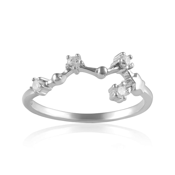 RZ-7173-RH Zodiac Constellation CZ Ring - Rhodium Plated - Virgo | Teeda