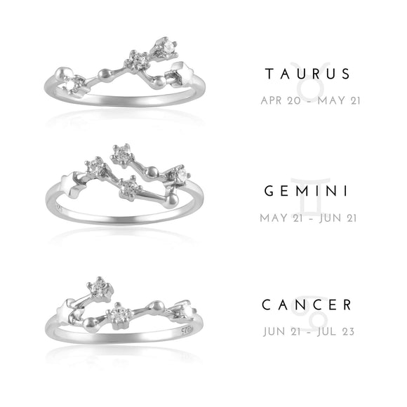 RZ-7173-RH Zodiac Constellation CZ Ring - Rhodium Plated