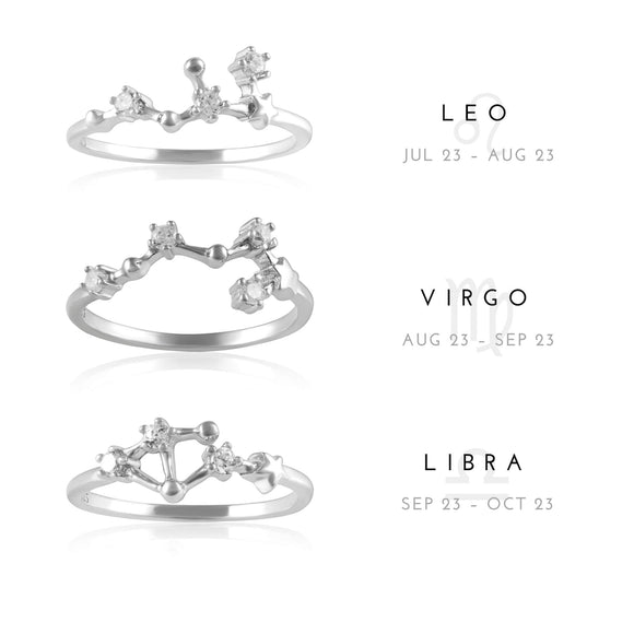 RZ-7173-RH Zodiac Constellation CZ Ring - Rhodium Plated