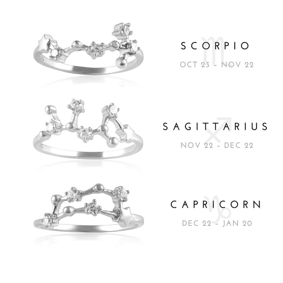 RZ-7173-RH Zodiac Constellation CZ Ring - Rhodium Plated