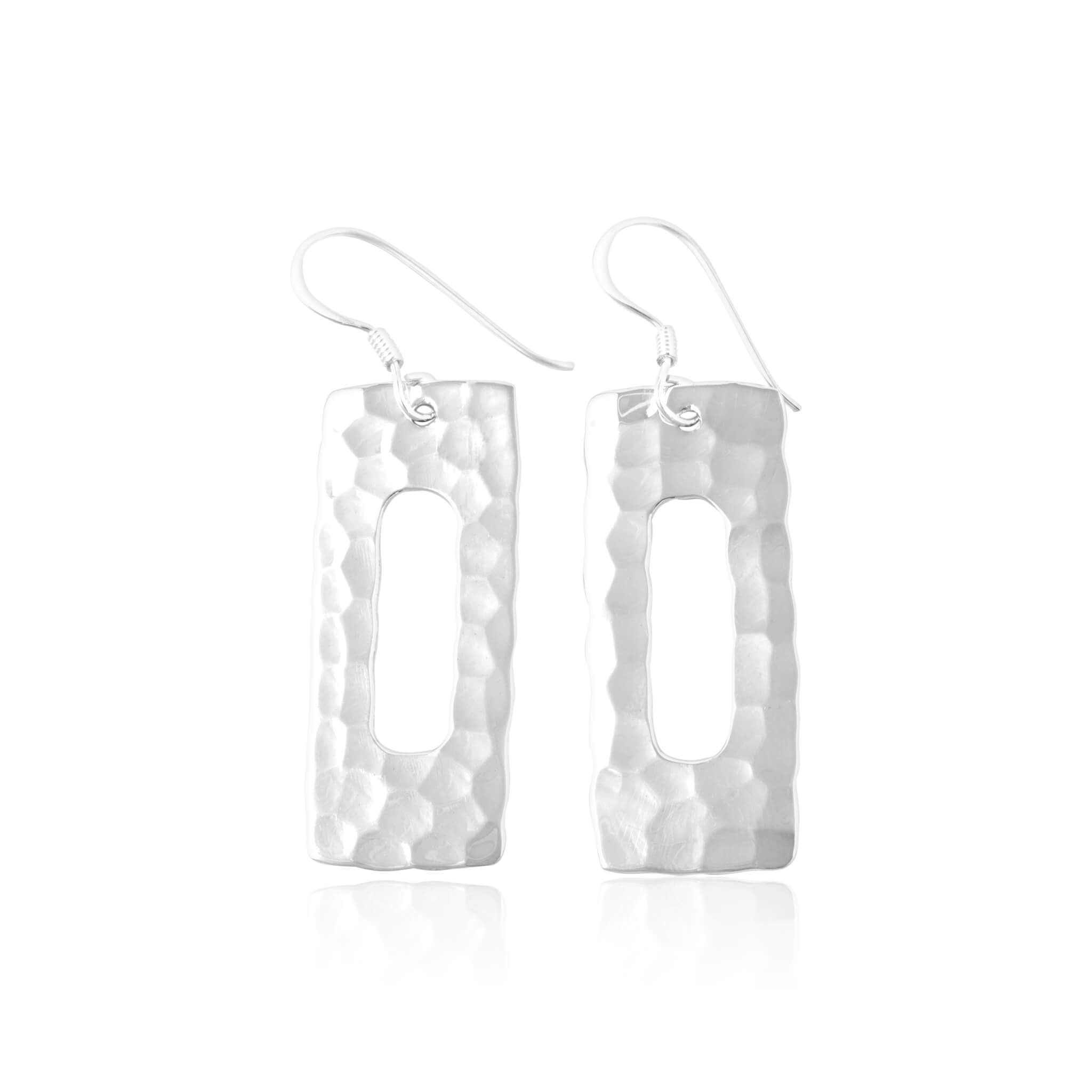 E-1530 Hammered Finish Open Rectangle French Wire Earrings