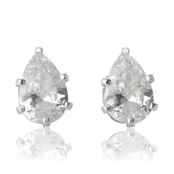 EZ-2460-C Pear CZ Stud Earrings 10X7mm - Clear | Teeda