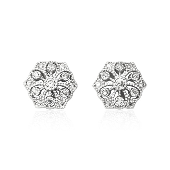 EZ-3007 Vintage Style Hexagon CZ Post Earrings