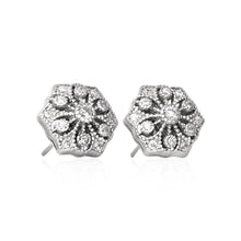 EZ-3007 Vintage Style Hexagon CZ Post Earrings | Teeda