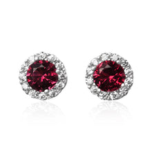 EZ-3011 Round Halo Cubic Zirconia Earrings - Ruby | Teeda