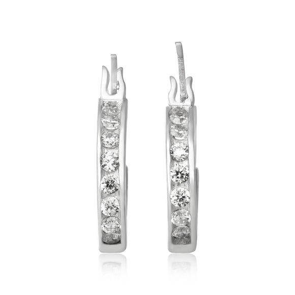 EZ-7037 Channel Set CZ Snap Hoop Earrings