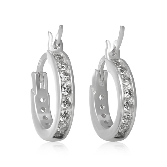 EZ-7037 Channel Set CZ Snap Hoop Earrings | Teeda