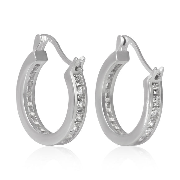 EZ-7038 Channel Set CZ Snap Hoop Earrings