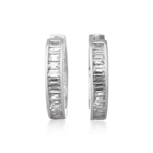 EZ-7053 Channel Set Emerald Cut CZ Huggie Earrings | Teeda