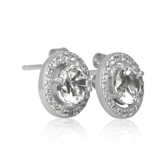 EZ-7056 Round Halo Cubic Zirconia Post Earrings