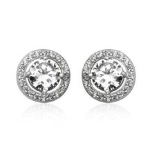 EZ-7056 Round Halo Cubic Zirconia Post Earrings | Teeda