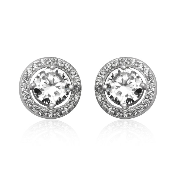 EZ-7056 Round Halo Cubic Zirconia Post Earrings | Teeda