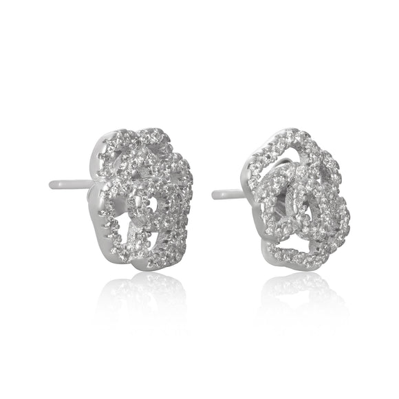EZ-7069 Pavé Rose Cubic Zirconia Earrings