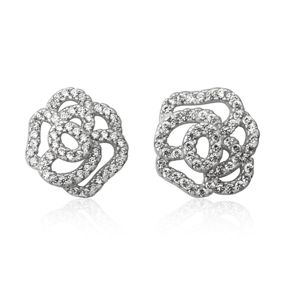 EZ-7069 Pavé Rose Cubic Zirconia Earrings | Teeda