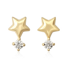 EZ-7070 Puffy Star with CZ Stud Earrings - Gold Plated | Teeda