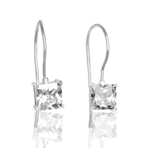 EZ-9080 Square Cut CZ French Wire Earrings 7mm | Teeda