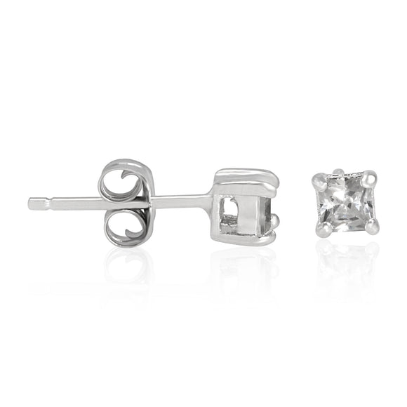 Sterling Silver Cubic Zirconia Square Stud Earrings - 3mm