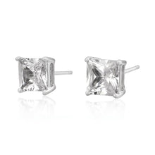 EZBS-070 Square Princess Cut Basket Setting CZ Stud Earrings 7mm | Teeda