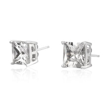 EZBS-090 Square Princess Cut Basket Setting CZ Stud Earrings 9mm | Teeda
