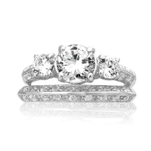 RSZ-2152 Knife Edge Trio CZ Engagement Wedding Ring Set | Teeda