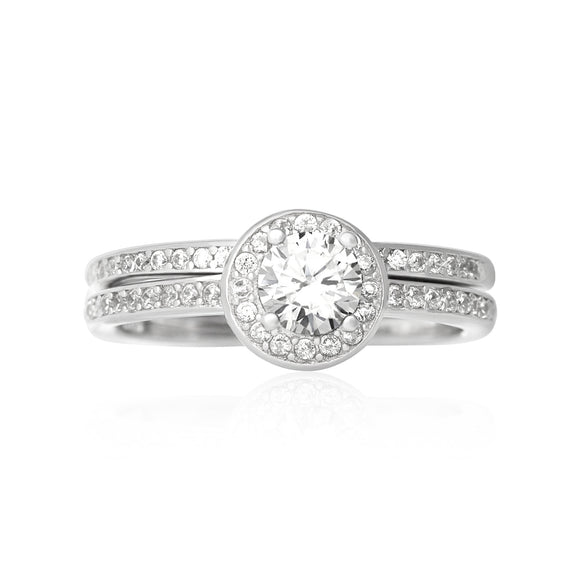 RSZ-3005 Halo Cubic Zirconia Wedding Ring Set
