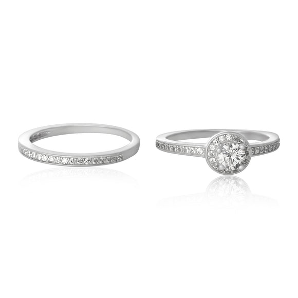 RSZ-3005 Halo Cubic Zirconia Wedding Ring Set