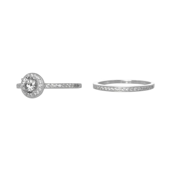 RSZ-3005 Halo Cubic Zirconia Wedding Ring Set