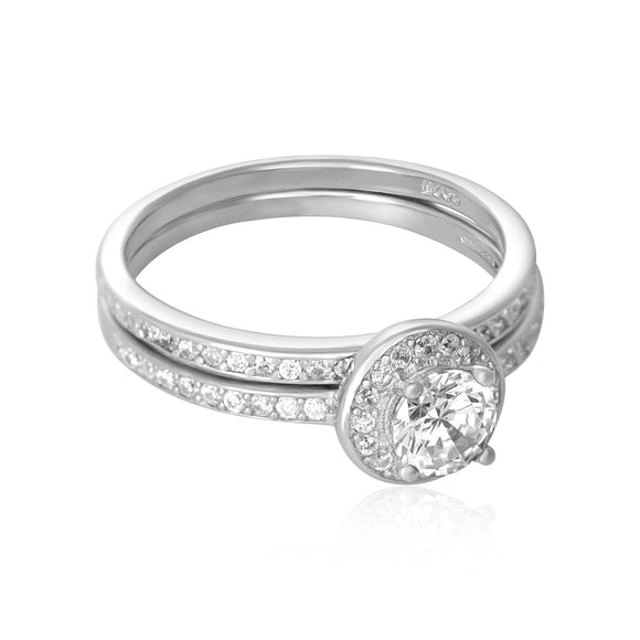 RSZ-3005 Halo Cubic Zirconia Wedding Ring Set | Teeda